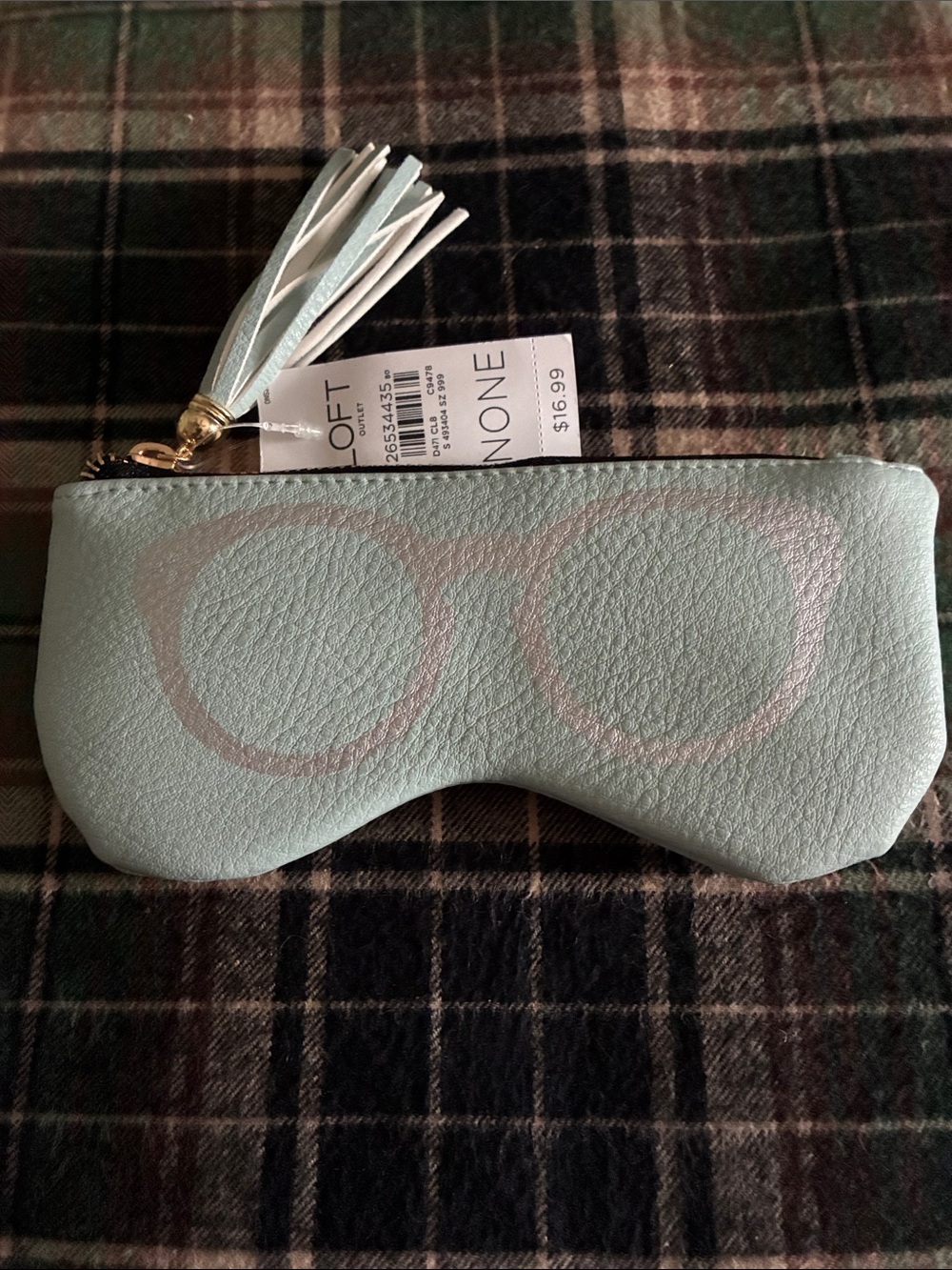 LOFT Mint Blue Faux Leather Sunglasses Pouch with Tassel